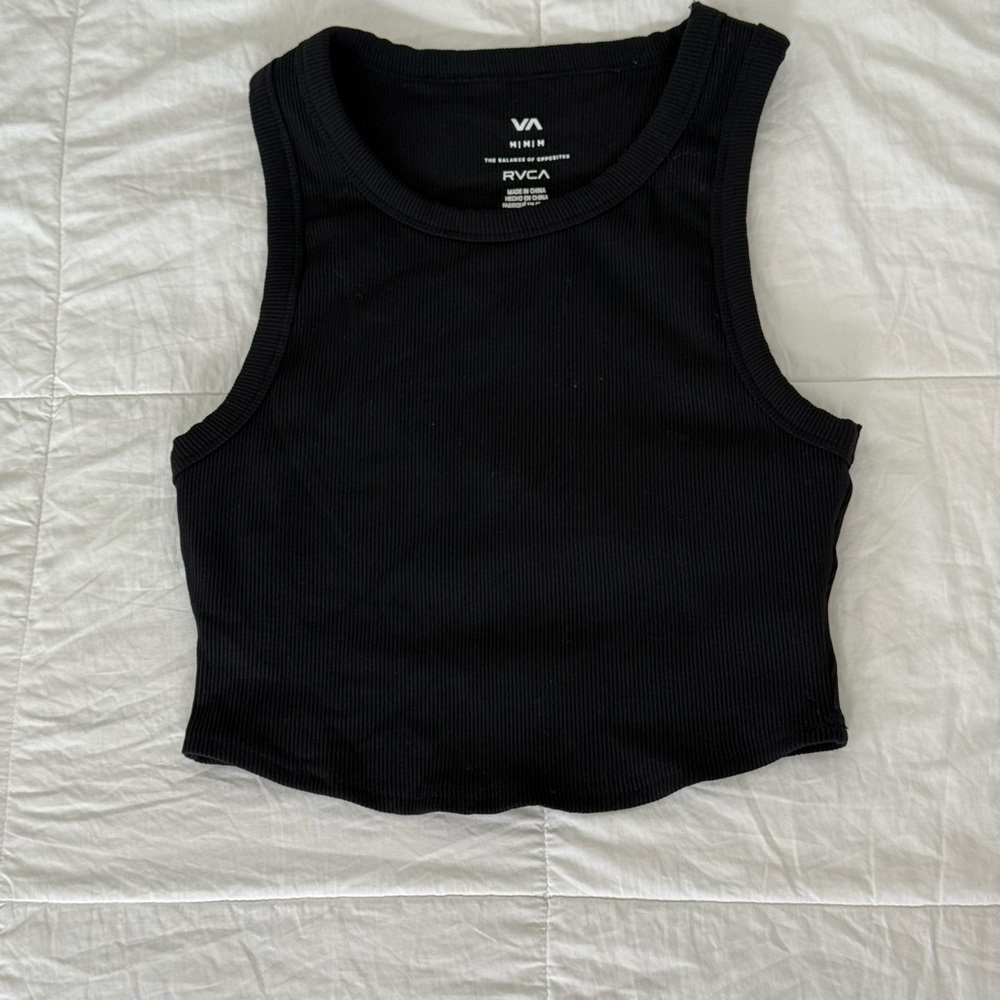 RVCA Black Fitted Back Cut-Out Crop Tank Top